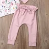 0-24m Born Niemowlę Baby Girl Jesień Ubrania Zestaw Z Długim Rękawem Kwiat T Koszulki Bow Spodnie Outfits 210515