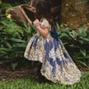 Meisjesjurken Blue Hoge Kwaliteit Bloem Meisje Baby Pageant Golden Applicaties Pografie Robe de Demoiselle Kids Prinses Verjaardag
