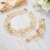 Earrings & Necklace JK Natural 4 Strands Freshwater Culture White Pear Gold Color Plated Coin Pearl Bracelet Sets For Women Lady