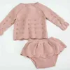 Modèle bébé combinaison fille printemps et automne pull imprimé veste + feuille de lotus bord deux pièces costume vêtements 210521