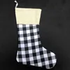 Vermelho xadrez christmas meia algodão búfalo flannel preto decoração de Natal poli sublimação em branco Papai Noel DAP158