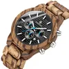 Montre de luxe en bois pour hommes, chronographe lumineux, multifonction, montre-bracelet à Quartz rétro, Sport, 332Z