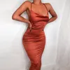 Satin Lace Up Dress 2021 Summer Women Bodycon Long Midi Sleeveless Backless Elegant Party Outfits Sexy Club Clothes Robe Casual Dresses