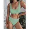 Sexy Knitting Bikini Female Swimsuit High Waist Swimwear Women Solid Set Two Pieces Bathing Suit Beachwear 210521