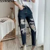 ZA Jeans a vita alta Donna Foro Donna Street Style Moda Pantaloni Strappato Denim 210708