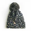 BeanieSkull Berretti Autunno e Inverno Caldo Personalità della moda Stampa leopardata Palla grande Maglia di lana Manica Testa Cappello flangiato5589892