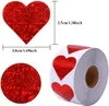 500st Red Heart Shape Etiketter Alla hjärtans dag Pappersförpackning Klistermärke Candy Dragee Bag Presentförpackning Bag Glitter Sticker W-01369