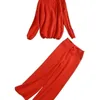 Mulher Terno Estilo Camisola de Inverno Set Padrão De Cânhamo Turtleneck Sweater Moda Leg Wide Pants Suit 210522