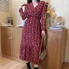 Höst Boho Beach Long Maxi Party Dress Women Fashion Syls Lady Vintage Blommig Print Holiday Robe Femme 210514