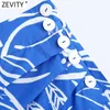 Zevity女性ヴィンテージプリーツデザイン花柄裾の不規則なスカートFaldas Mujer女性サイドジッパーボタンミニVestidos Qun791 210629