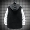 Singleroad Mens Winter Fleece Vest Män 2021 Brun Solid Ärmlös Jacka Man Hooded Coat Vindskyddad Bodywarmer Waistcoat Mäns Västar