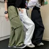 Nomikuma koreanska streetwear casual lösa lastbyxor kvinnor solid färg hög midja byxor raka fickor pantaloner 3b827 210514