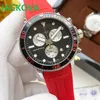 Full Functional Mens Sports Wrist Watch 42mm Quartz Movement Male Time Clock Watches with Rubber Band Men Red Silicone Belt Top Wristwatch