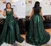 Jägare Grön Sequined Mermaid Evening Klänningar Med Avtagbar Tåg Bow Ribbon Sash African Aso Ebi Plus Storlek Prom Dress African