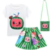 Summer children039s clothing girls fashion 3piece set with bags whole for children Cartoon character print kids outf8658538