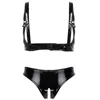 Womens Wet Look Patent Leather Erotic Lingerie Set Strapless Push Up Open Cup Shelf Bra Top Crotch Mini Briefs Underwear Bras Sets 8844
