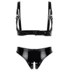 Womens Wet Look Patent Leather Leater Lingerie Set Set Set Britless Up Open Cup Cup Shelf Bra Top Protch Mini Mini Bras Sets 8844