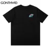 Tee Shirt Harajuku Ricamo Gru Sea Wave Fan della mano Magliette Streetwear Stile giapponese Manica corta Casual Cotton Tops 210602