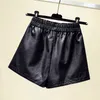 DIMANAF Plus Size Women Short Pant High Waist PU Leather Slacks Pants Summer Lady Solid Oversize Home Fashion Skirt 4XL 210719