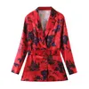BLSQR Fashion Floral Print Blazer Женщины Длинные Рукава Красный Офис Женские Пальто Элегантная Шикальная Куртка 210430