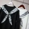 Maglioni da donna Papillon Pullover e maglioni lunghi Leopard Pull Femme Ruffles Maglioni caldi in maglia 210430