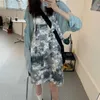 Two-piece suit women's high street fashion tie-dye craft retro cargo strap dress + strapless pullover long-sleeved T-shirts 210526