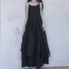 Vintage gótico irregular plissado mangas maxi vestido mulheres verão sundresses solto casual cor sólida cor sólida robe feminino 210619