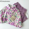 Kimutomo, conjuntos de dos piezas, blusa de manga corta con estampado de lunares de verano + falda acampanada sólida de cintura alta, traje femenino 210521