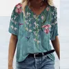Camisetas femininas T-shirt feminino Mulher vintage Tshirts Mulher Moda Plus Size Flores cênicas Imprimir tops redondos de pescoço gráfico Mujer