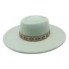 Retro İngiliz Tarzı 9.5 cm Geniş Brim Mowler Yün Caz Fedoras Şapka Kış Bayanlar Zarif Düğün Şapka Erkekler Trilby Cap