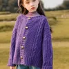 Flickor Tröja Baby's Coat Outwear 2021 Purple Khaki Plus Velvet Tjockerad Varm Vinter Höst Stickning Cardigan Bomull Barn C Y1024