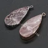 Goud / Verzilverd Echt Natuurlijke Rose Quartz Water Drop Hanger Rauwe Ruwe Roze Rock Crystal Gemstone Teardrop Charme Voor Spirituele Energie Helende Sieraden