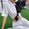 Nibber Summer Street Punk Loisirs Sleeve Loose Crop Tops Femmes 2022 Mode Bureau de la mode Dames Couleurs contrastantes Slim T-shirt T-shirt Femme
