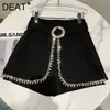 DEAT Spring Arrivals Solid Color Nature Waist Pearl Nailed Bead Edge Fake Two Pieces Shorts MZ360 210722