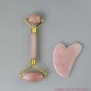 Natural cor-de-rosa cristal gua sha jade rolo massageador facial ferramenta de beleza coração placa de rascunho com caixa de presente conjunto pode comentários corante cor