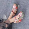 Meotina Sandals Women T-Strap Espadrille Platform Super High Heel Shoes Snake Print Peep Toe Wedge Heels Sandals Summer Size 43 210608