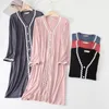 Wiosna Lato Bawełniana Koszula Nightgown Kobiety Nightdress Sleepwear Długie Rękaw Noc Midi Sukienka Kobieta Nighties Nightwear