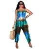 Women Sexy Sling Jumpsuits Designer Tie Dye Print Loose Suspenders Shorts Sports Rompers With Pockets Nightclub Overalls Pants