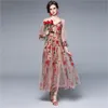 Summer Bohemian V-neck Long Sleeve Mesh Ruffle Dress Women's Seaside Vacation Beach Oversized Floral Fairy Maxi 210603