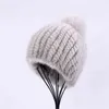 100% riktig mink päls hatt kvinnor vinter stickade mössa ryska tjejer lock med pom poms tjocka kvinnliga elastiska 211119