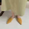 Pointed Toe Women Slippers Casual Slides Flats Heeled Yellow/Beige/Black Fashion Mules Shoes Solid Color Slip On Beach Shoes 39 210513