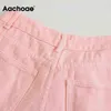 Aachoae Women Wide Leg Jeans Fashion High Waist Cotton Long Denim Pants Pockets Casual Straight Loose Trousers Pantalon 211129