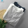 Uomo Estate Manica Corta con Scollo a V Lettera Cinese Patch T-Shirt in Lino di Alta Qualità Harajuku Semplice Casual Sottile Pullover Tee Top Maschio G1229