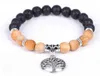 Arbre de vie pendentif perles en bois pierre volcanique pour hommes femmes Bracelets Bracelet naturel bijoux SBR20 lien chaîne