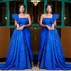 One Shoulder Blue Prom Klänningar med tåg Jumpsuit Lace Evening Gowns Women Slim Party Dress Vestido de Novia