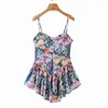 YENKYE Vintage Multicolor Floral Print Sexy Sling Dress Women Summer Chiffon Super-Short Dress Holiday Beach Sundress Vestido 211029