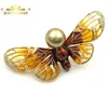 Pins, Brooches Designer Vintage Orange Enamel Butterfly Brooch Gold Tone Clear CZ Imitated Pearl Deco Brown Body Pins Scarf Accessory