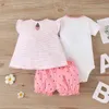 Conjunto de ropa para niña infantil Verano Algodón suave Nacido Tops + Monos + Pantalones cortos 3 piezas Trajes de bebé Ropa de bebe 211101