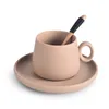 Newstylish Macaron Color Cappuccino Latte Kubek Kawy Z Tacy Drewniana Łyżka Dom Cafe Tea Nespresso Cup Taza Gato Koffie Beker EWE6162