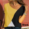 Hot Women's Summer Stitching Short Sleeve Casual T Shirt Oregular Slant Collar Women's T Shirt Plus Storlek 5xl Loose Tops Y0629